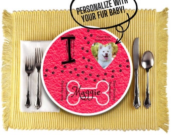 Personalized Portion Control Plate for Adults, Healthy Eating, dog cat pet dinnerware Dish 10", meal plan, hot pink decor.