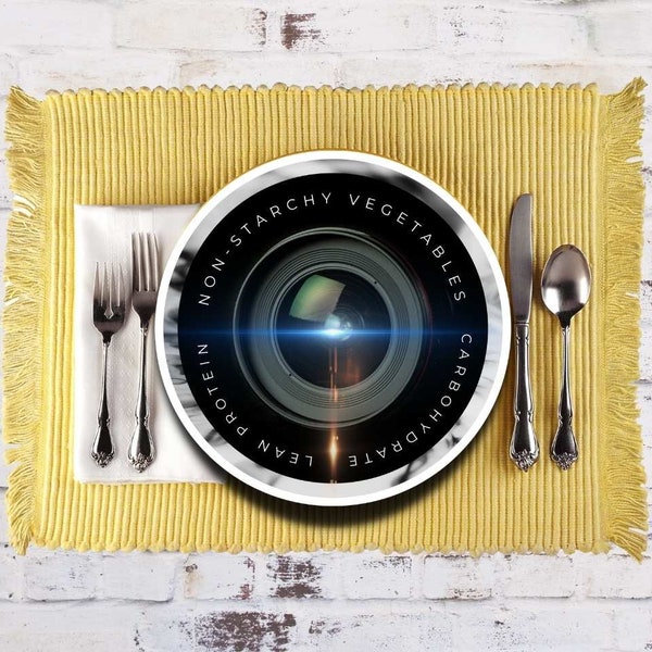 Photograghy themed portion control plate for planning meals using the, "Healthy Plate Technique".