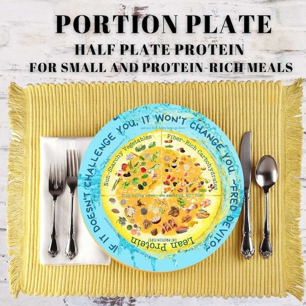 Portion control Plate Dish with 7" smaller eating space 10" nutrition dish with inspiration.