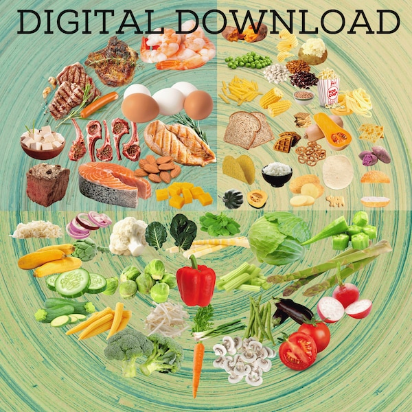 DIGITAL DOWNLOAD Adult meal planning Portion Control Plate face; Healthy Plate Method.