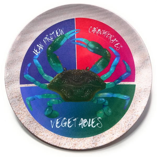 Blue crab Portion Control Plate for adults and children, Dish 10", Chesapeake Bay inspired