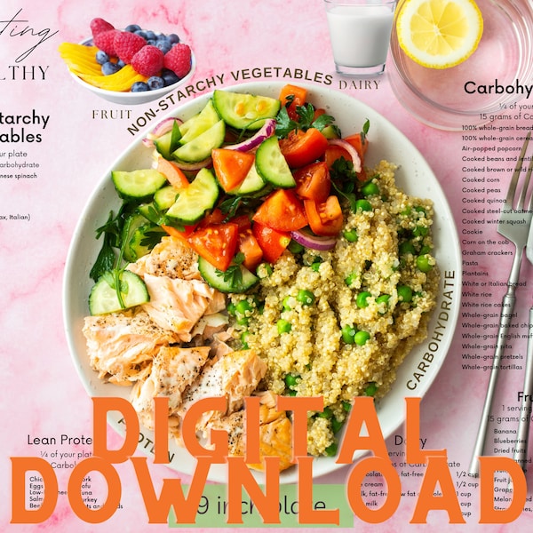 download only DIGITAL meal planning Portion Control Placemat; Healthy Plate Method; digital download.