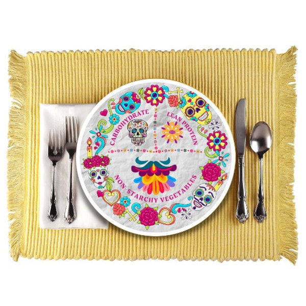 Portion Control Plate for Adults, Healthy Eating, skull dia de los muertos Dish 10