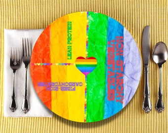 Rainbow Pride Portion Control Plate for Adults; meal planning Dish 10" LGBTQ pride month