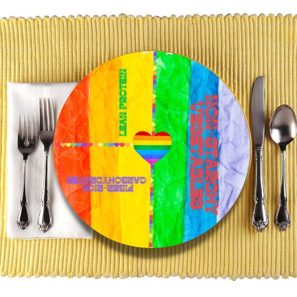 Rainbow Pride Portion Control Plate for Adults; meal planning Dish 10" LGBTQ pride month