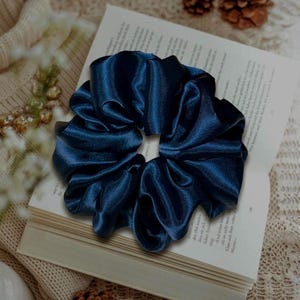 OCEAN MYSTERY - Dark Blue Navy - Soft Silky Satin Scrunchies- Hair Tie - Hair Accessory