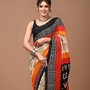 Crafts Moda Mulmul Cotton Printed Saree with for women with unstitched Blouse, Soft Cotton Fabric for  comfort