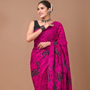 Bagru Hand Block Printed Cotton Saree with unstitched Blouse, Soft Cotton fabric, Festival and Daily wear