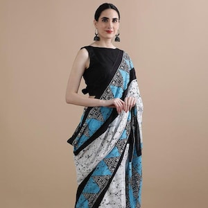 Mulmul Cotton Saree for women, Printed Sari with Unstitched Blouse Piece, Soft comfortable fabric for daily wear
