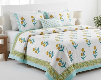 Pure Cotton Bedsheet King size with 2 pillow covers : Hand Block Printed Bedding Set