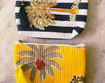 Handmade Quilted Cotton Makeup Pouch – Set of 2 Floral Toiletry Bags (20x15 cm)