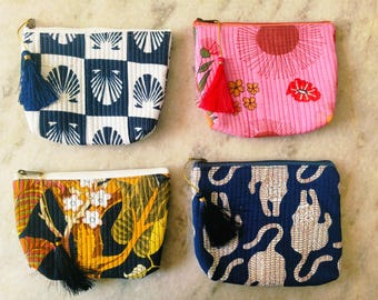 Handmade Quilted Cotton Makeup Pouch – Set of 4 Floral Toiletry Bags (20x15 cm)