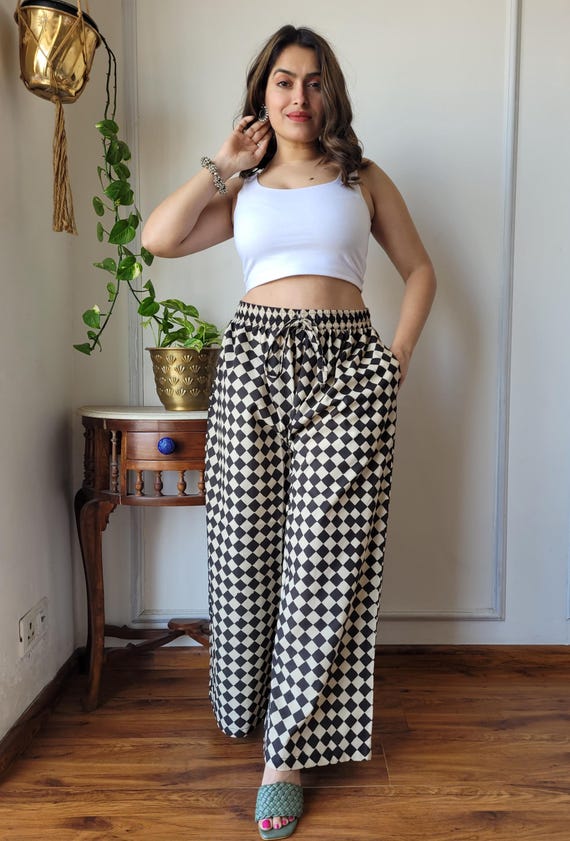 Cotton Wide legs Palazzo Pants : High Waist, Relaxed Fit Trousers