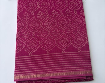 Chanderi Silk Saree with Zari Border, Magenta Pink Indian Traditional Sari with Unstitched Blouse Piece