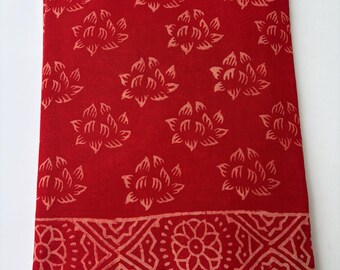 Pure Cotton Saree with Unstitched Blouse Piece, Red Lotus Floral Print Jaipur Saree, Soft Cotton Sari