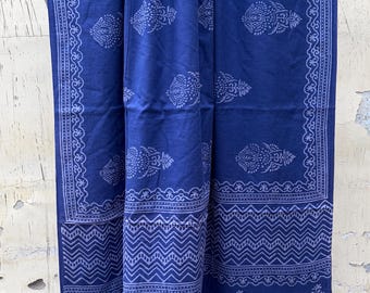 Hand Block Print Cotton Saree with Unstitched Blouse Piece, Indigo Blue Jaipur Print Ethnic Saree, Traditional Soft Cotton Sari