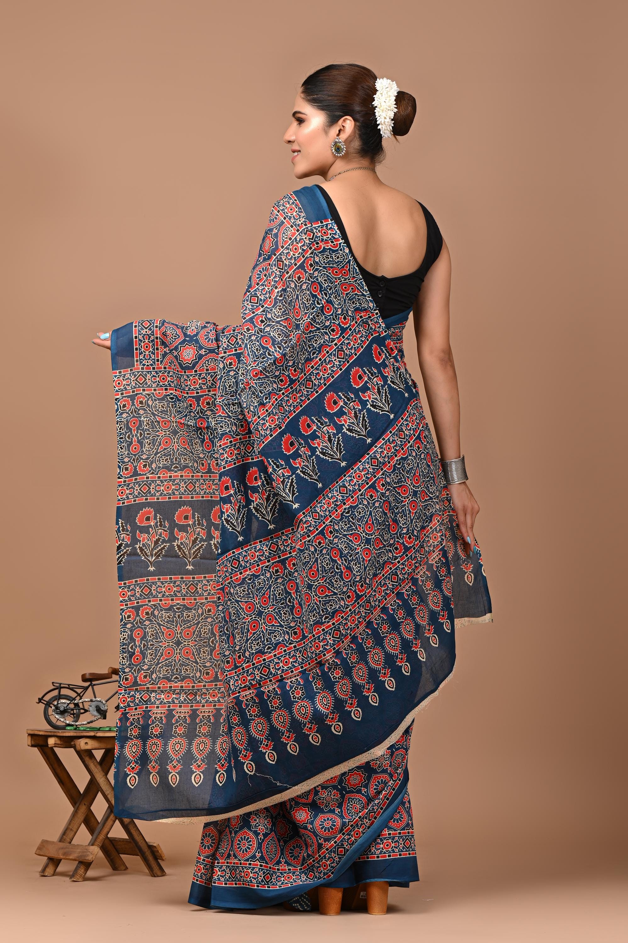 Beige Ajrakh Hand Block Printed Desi Wool Shawl main image 1