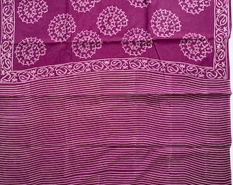 Warli Art Print Pure Cotton Saree with Unstitched Blouse Piece, Deep Wine Plum Ethnic Sari