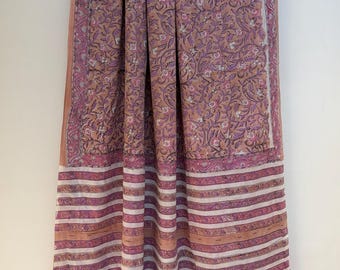 Hand Block Print Pure Cotton Saree with Unstitched Blouse Piece, Peach Floral Saree, Soft Pastel Cotton Sari