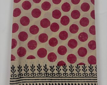 Pure Cotton Saree with Unstitched Blouse Piece, Cream Magenta Polka Dot Print Ethnic Saree