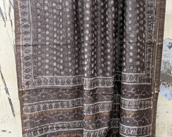 Grey Chanderi Silk Saree with Zari Border, Indian Traditional Sari with Blouse, Festive Wear
