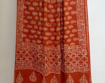 Orange Floral Print Cotton Saree with Blouse: Soft Mul mul Fabric