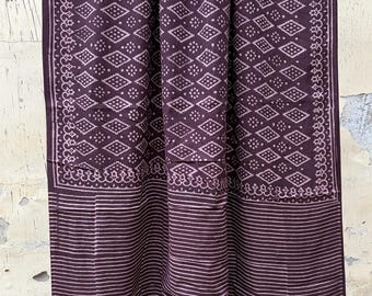 Hand Block Print Pure Cotton Saree with Unstitched Blouse Piece, Chocolate Brown Jaipur Printed Ethnic Saree