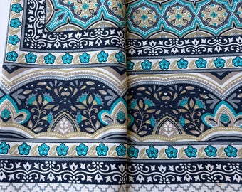 Hand Block Printed King size Cotton Bedsheet: Turquoise & Grey Floral Bedding Set