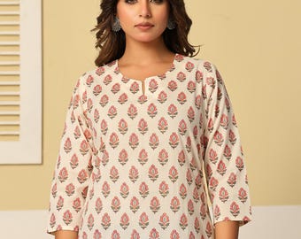 Pure Cotton Printed Kurti | Ethnic Tunic Top for women