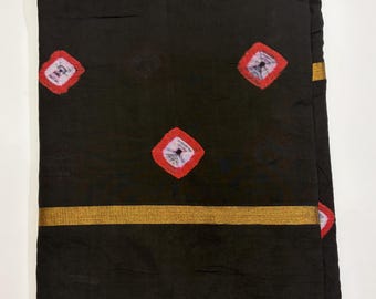 Black Assam Silk Saree with Bandhani Tie Dye Motifs & Zari Border | Indian Festival Wear Saree with Unstitched Blouse Piece