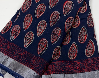 Hand Block Printed Linen Cotton Sarees: Party wear sari for women