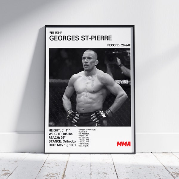 Cartel de Georges St Pierre, impresión GSP, miembro del Salón de la Fama de UFC