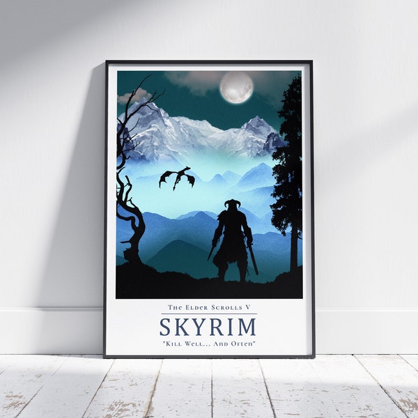 Affiche Skyrim Elder Scrolls, Affiche de jeu, Fan Art, Art de jeu vidéo, Minimaliste, Cadeau pour joueur