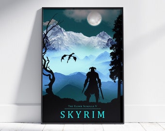 Skyrim Elder scrolls poster, Gaming Print, Fan Art, Posters, Gaming Poster, Video Game Art, Minimalist