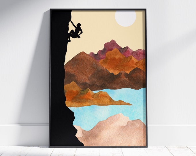 Rock Climbing Poster, Rock Climbing Print, Gift for Rock Climbers, Outdoor Activities Art