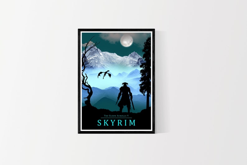 Skyrim Elder scrolls poster, Gaming Print, Fan Art, Posters, Gaming Poster, Video Game Art, Minimalist 