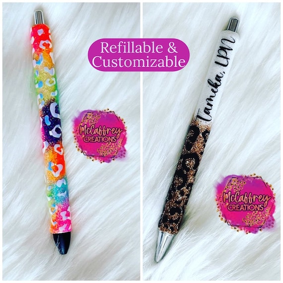 Glitter Rainbow Leopard Pen, Personalized Gel Pens