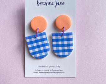 Polymer clay earrings- Gingham Dangle