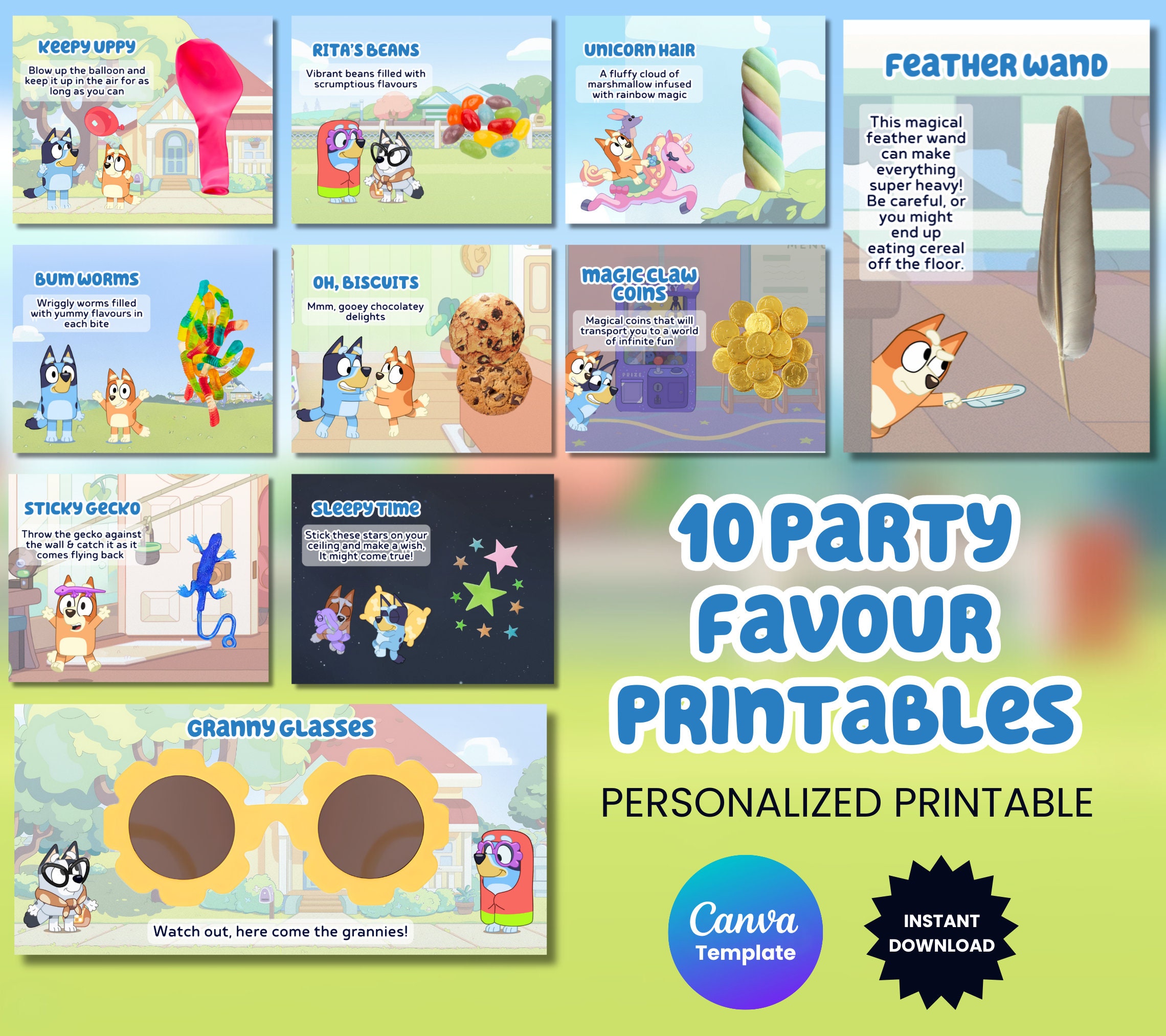 10 Bluey Party Favor Printables, Personalized Bluey Birthday Favour ...