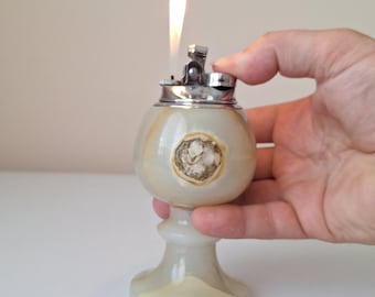 Antique Marble Table Lighter: Vintage Home Office Decor