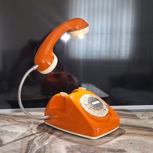 Orange Lamp, Orange Table Lamp, Phone Lamp, Lamp, Office Decor, Gifts, Home Decor, Gift, Decor, Telephone Lamp, Table Lamp, Orange, Gift