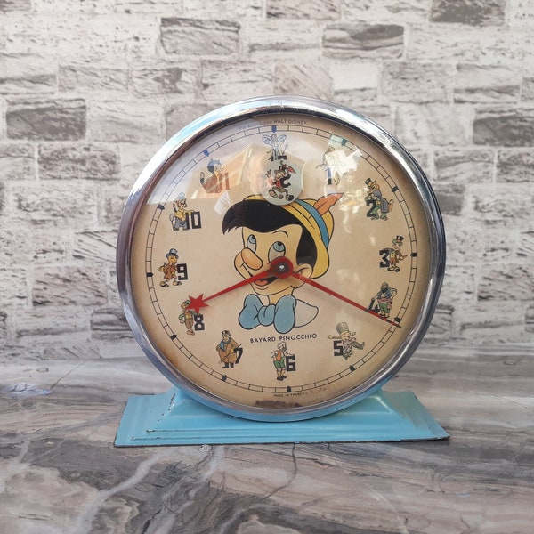 Antique Rare Pinocchio Alarm Clock, Antique Clock, Pinocchio Clock, Pinocchio, Vintage Clock, Bayard Clock, Bayard Pinocchio, Walt Disney