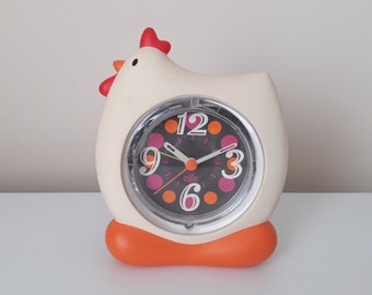 Vintage Rare Bedside Alarm Chicken Clock, Chicken Clock, Rooster Clock, Bedside Clock, Bedroom, Home Decor, Office Decor, Gift, Chicken