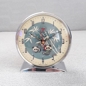 Vintage Panda Table Clock: 1970s Mechanical Alarm Clock