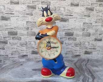 Rare Vintage Sylvester Alarm Clock, Sylvester Alarm clock, Sylvester Clock, Alarm Clock, Table Clock,  Clock, Slyvester, Home Decor, Gift