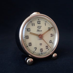 Vintage Slava Mechanical Alarm Clock - 1950s USSR Table Clock