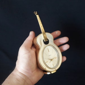 Rare Antique Swiza Guitar Melodi Musical Alarm Clock - 1950s Swiss Made