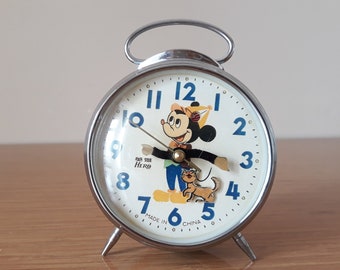 Vintage Minnie Mouse Animated Alarm Clock, Vintage Clock, Mickey Mause Clock, Table Clock,Antique Clock, Mickey Clock, Minnie Clock, Gift