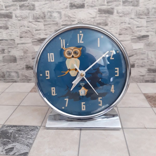 Antique Rare Owl Alarm Clock, Antique Clock, Vintage Clock, Owl, Owl Alarm Clock, Owl Clock, Clock, Table Clock, Ofis Decor, Home Decor