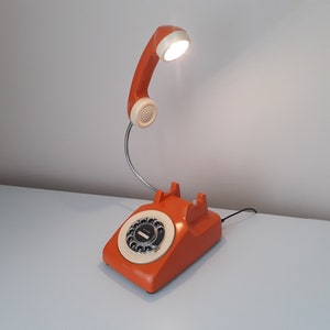 Vintage Orange Telephone Lamp: Retro Office Decor